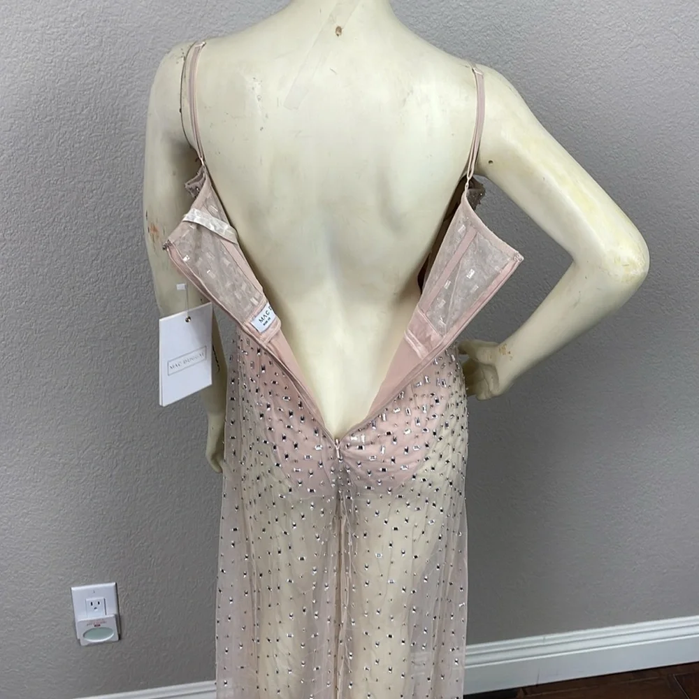 NWT Mac Duggal Sheer Nude Beaded Corset Bodysuit Jumpsuit Wide Leg Sample Sz 2
